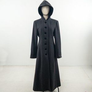 Vintage 6 Wool Hooded Long Winter Overcoat Gray